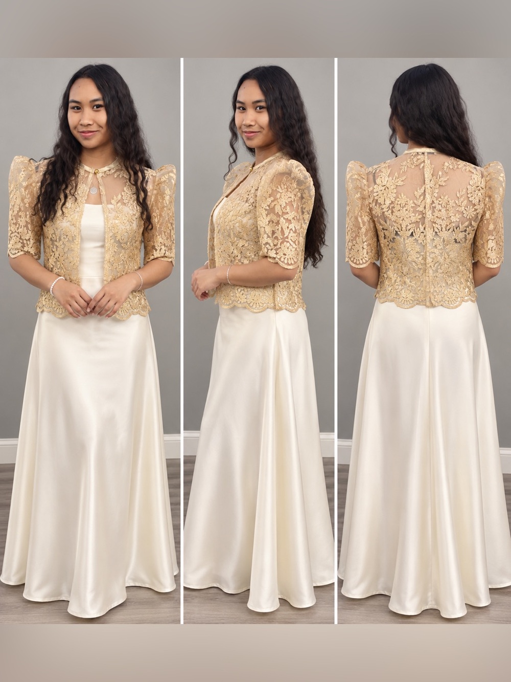 Filipiniana Sheer Gold Embroidered Women's Top Bolero - Elegant Overlay